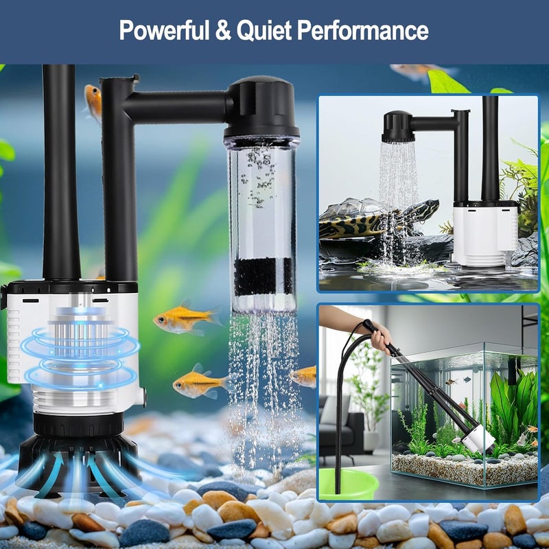 AQQA Electric Fish Tank Cleaner – 30W Aquarium Water Changer with Gravel Vacuum, Corner Nozzle Brush, Oxygen Boost etc Complete Accessories, 480 GPH Pump for Freshwater Saltwater Tanks - Image 4